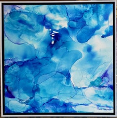Blue Water, original 24x24 ink on canvas abstract expressionist painting