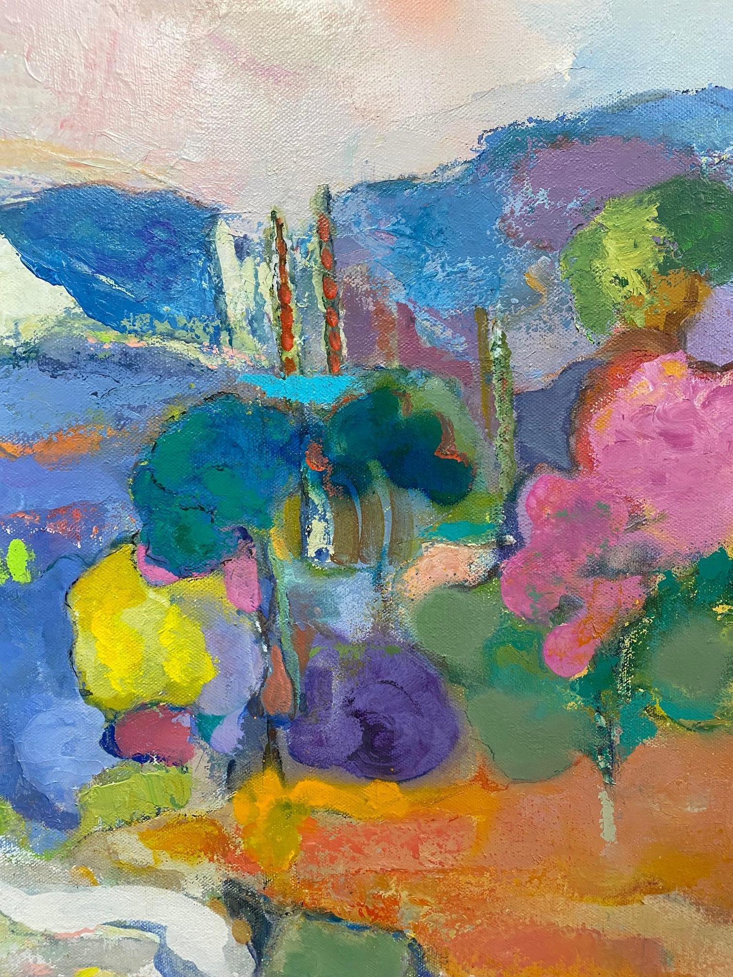 Lake Como, original 24x24 abstract expressionist Italian landscape - Abstract Expressionist Painting by Carol Carpenter