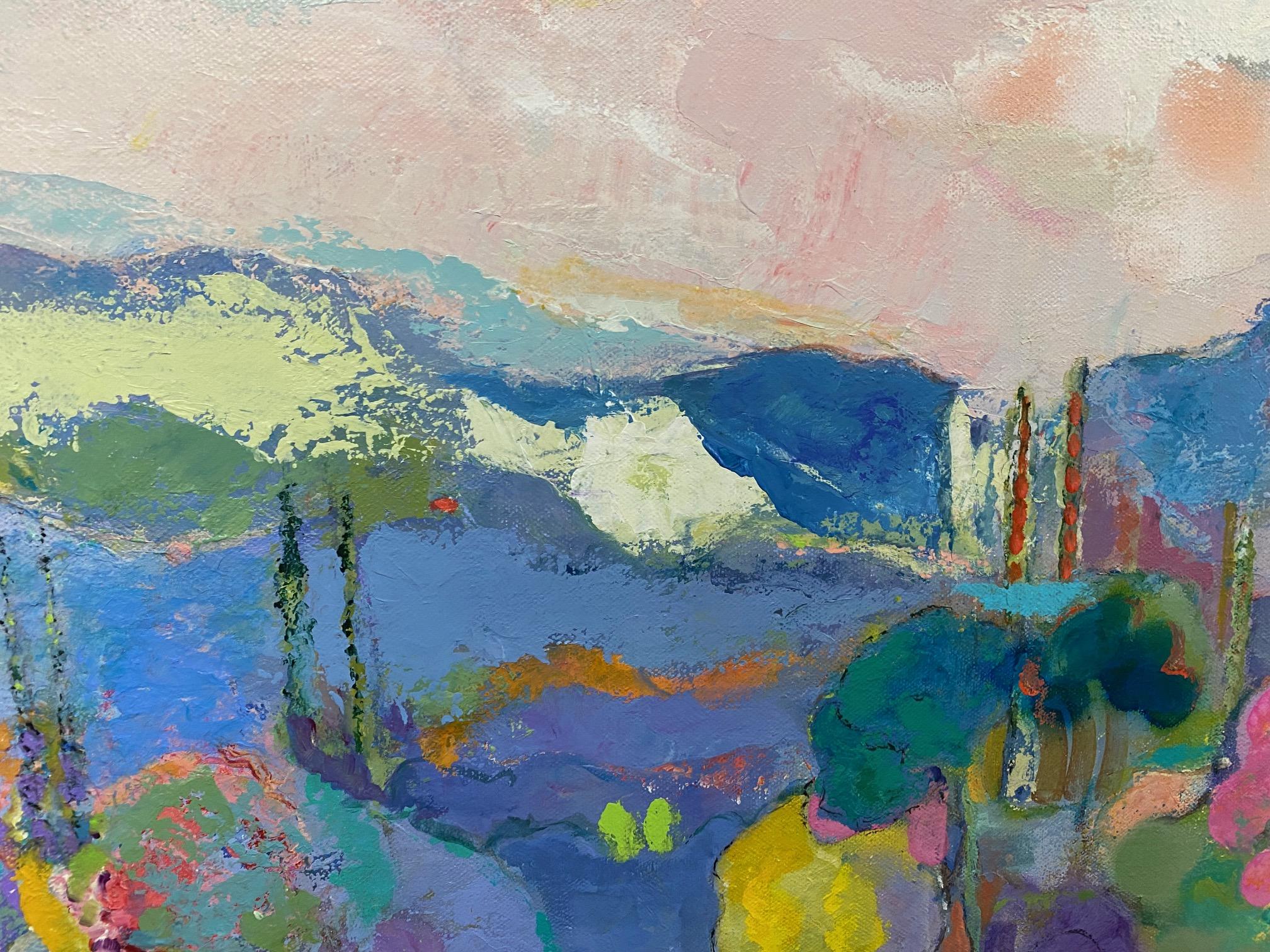 Lake Como, original 24x24 abstract expressionist Italian landscape For Sale 2