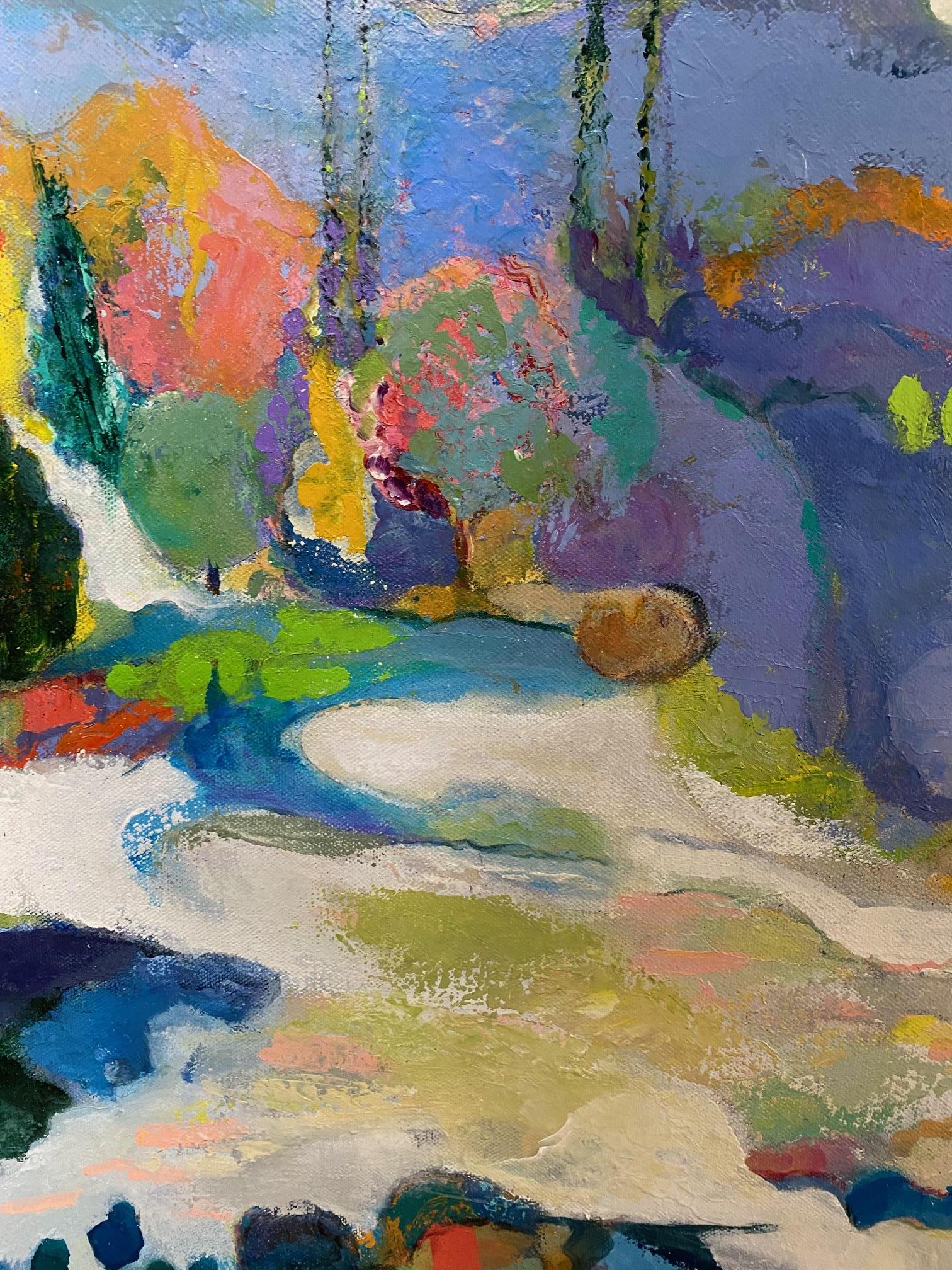 Lake Como, original 24x24 abstract expressionist Italian landscape For Sale 4