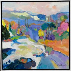 Lake Como, original 24x24 abstract expressionist Italian landscape