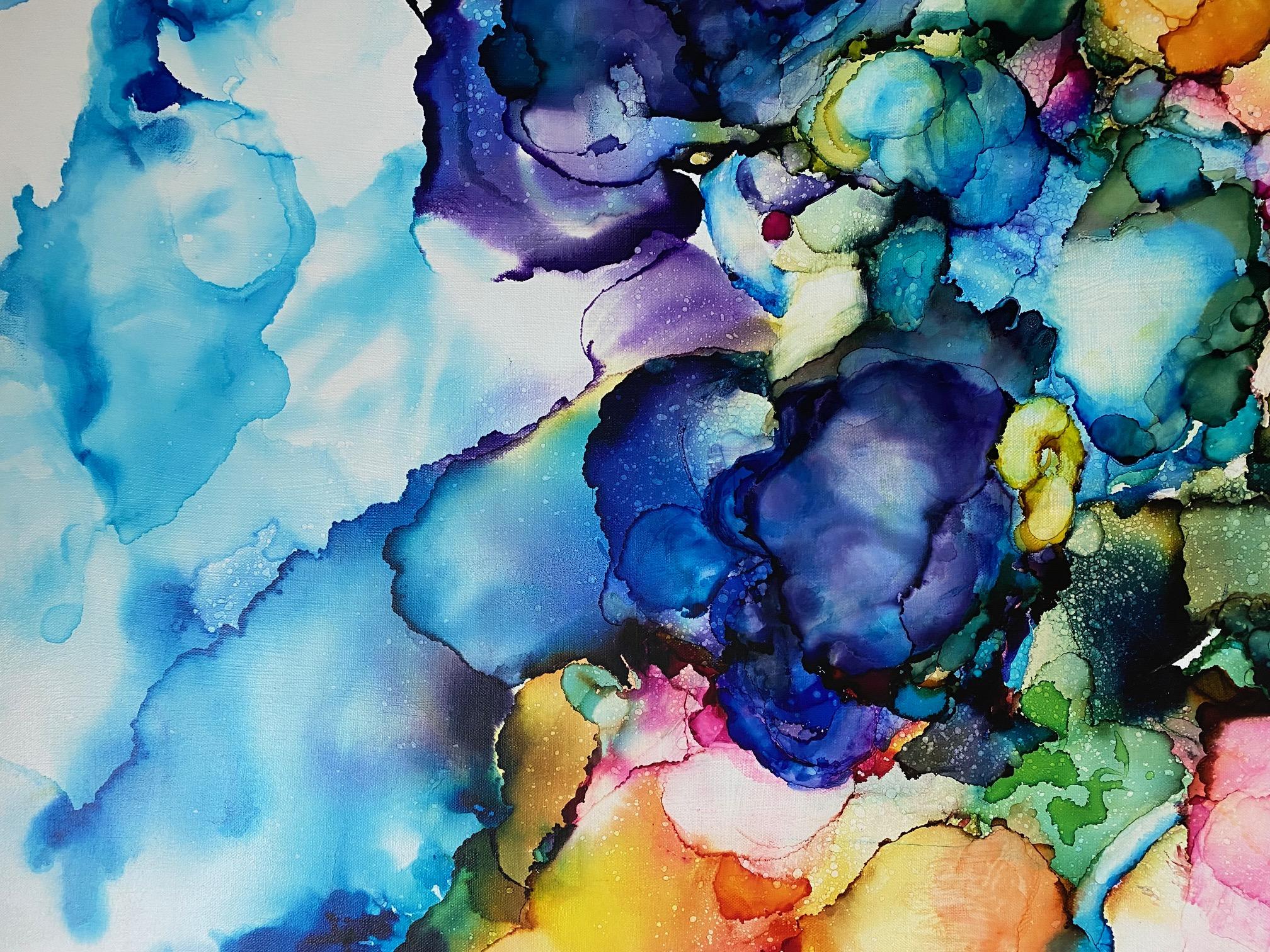 Landmarke, originale abstrakte expressionistische Blumenlandschaft im Format 40x30 1