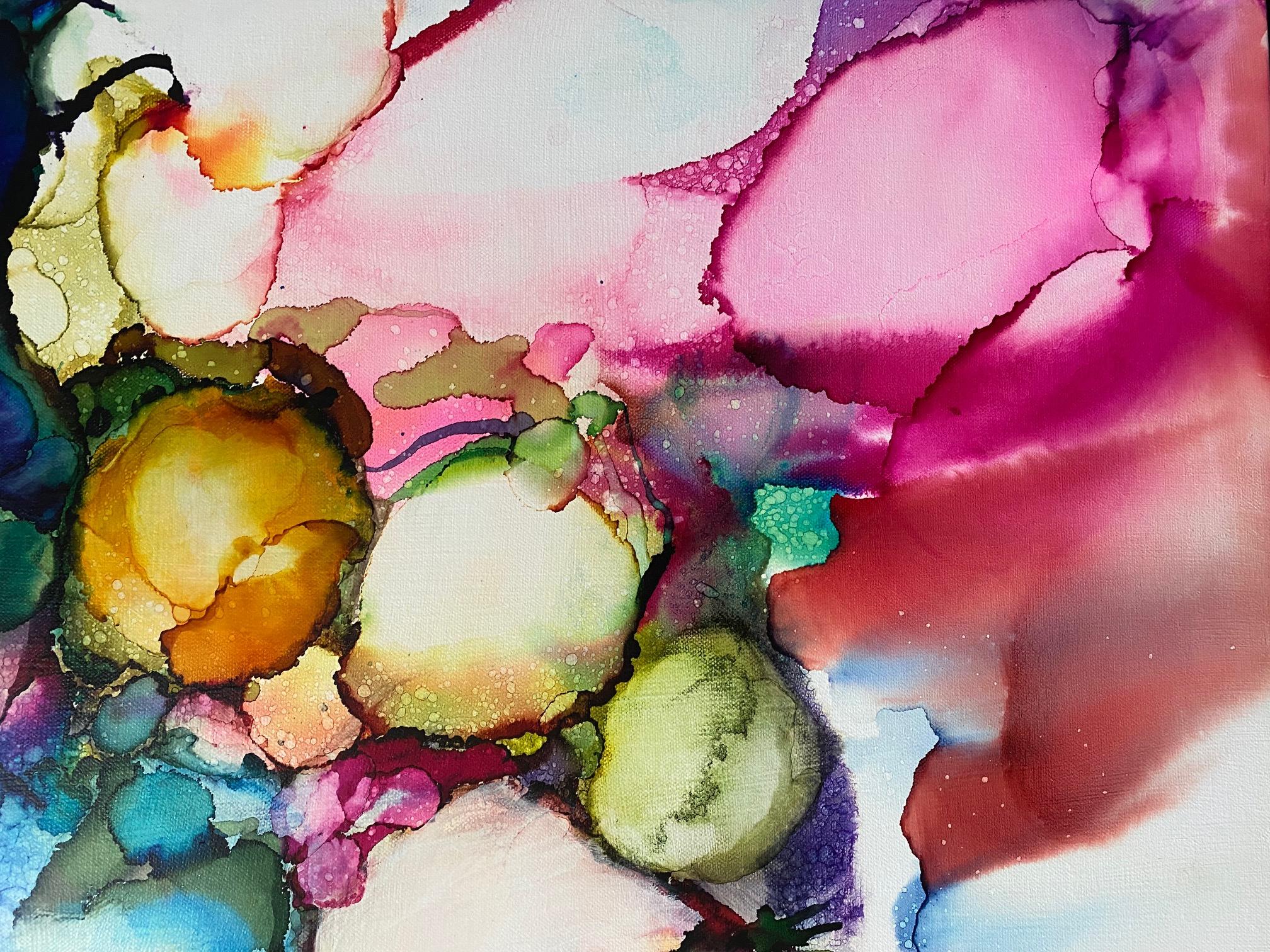 Landmarke, originale abstrakte expressionistische Blumenlandschaft im Format 40x30 2