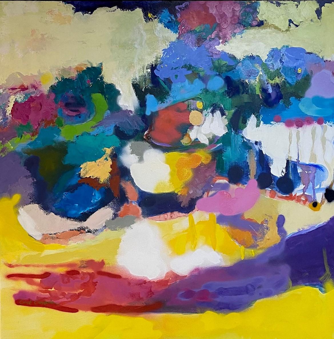 River Walk, original 36x36 abstract expressionist landscape – Painting von Carol Carpenter