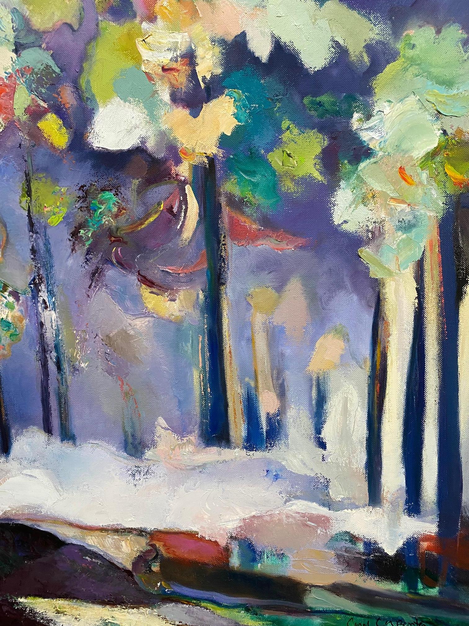 A Winter, original  Paysage expressionniste abstrait 28x22 - Expressionnisme abstrait Painting par Carol Carpenter