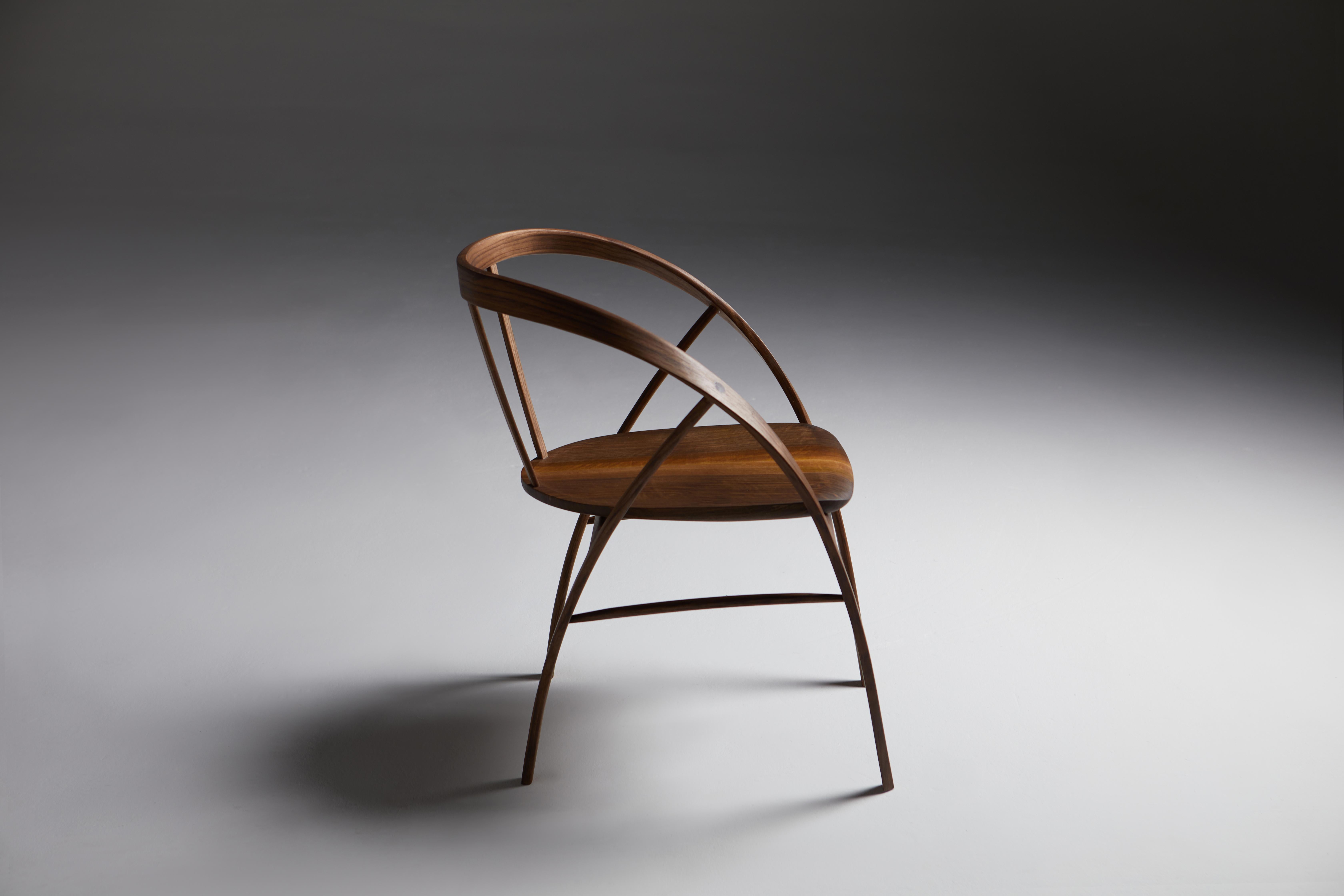 Walnut The Carol Dining Chair in Bent Wood with book-matched seat by Jonathan Field For Sale
