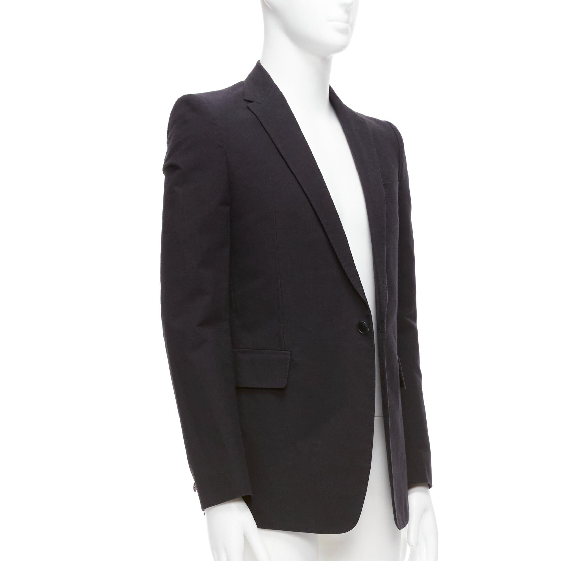CAROL CHRISTIAN POELL black cotton virgin wool blend coated fabric blazer IT48 M In Good Condition For Sale In Hong Kong, NT