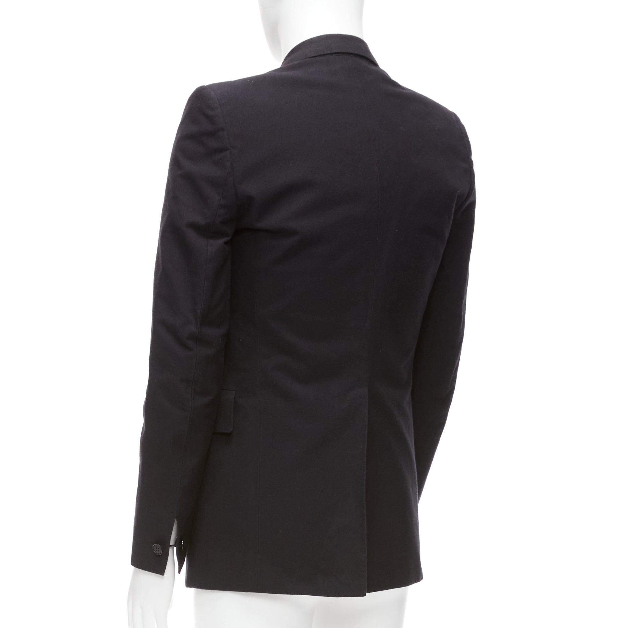 CAROL CHRISTIAN POELL black cotton virgin wool blend coated fabric blazer IT48 M For Sale 2