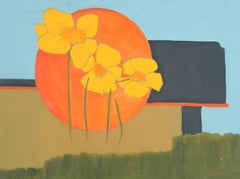 Vintage Abstracted Poppies Acrylic Painting, 1960s