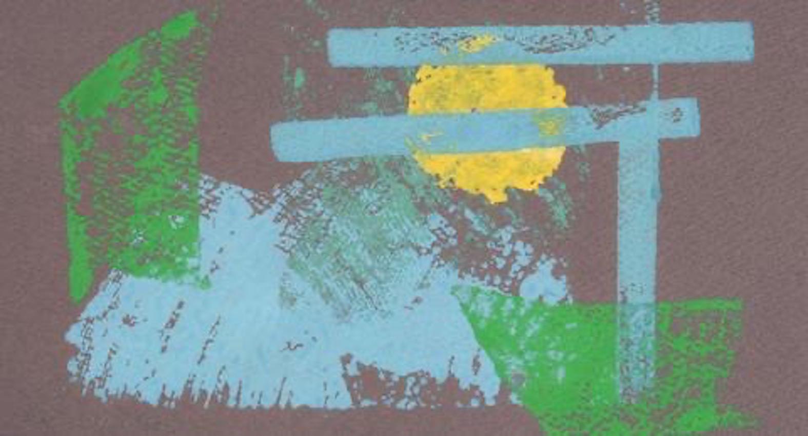 Carol Cunningham Abstract Print - Blue, Green, & Yellow Abstraction 1960-70s Monotype