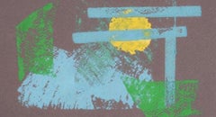 Vintage Blue, Green, & Yellow Abstraction 1960-70s Monotype
