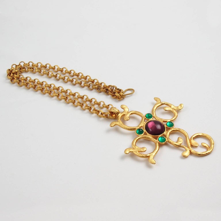 Carol Dauplaise Large Jeweled Cross Pendant Necklace at 1stDibs ...