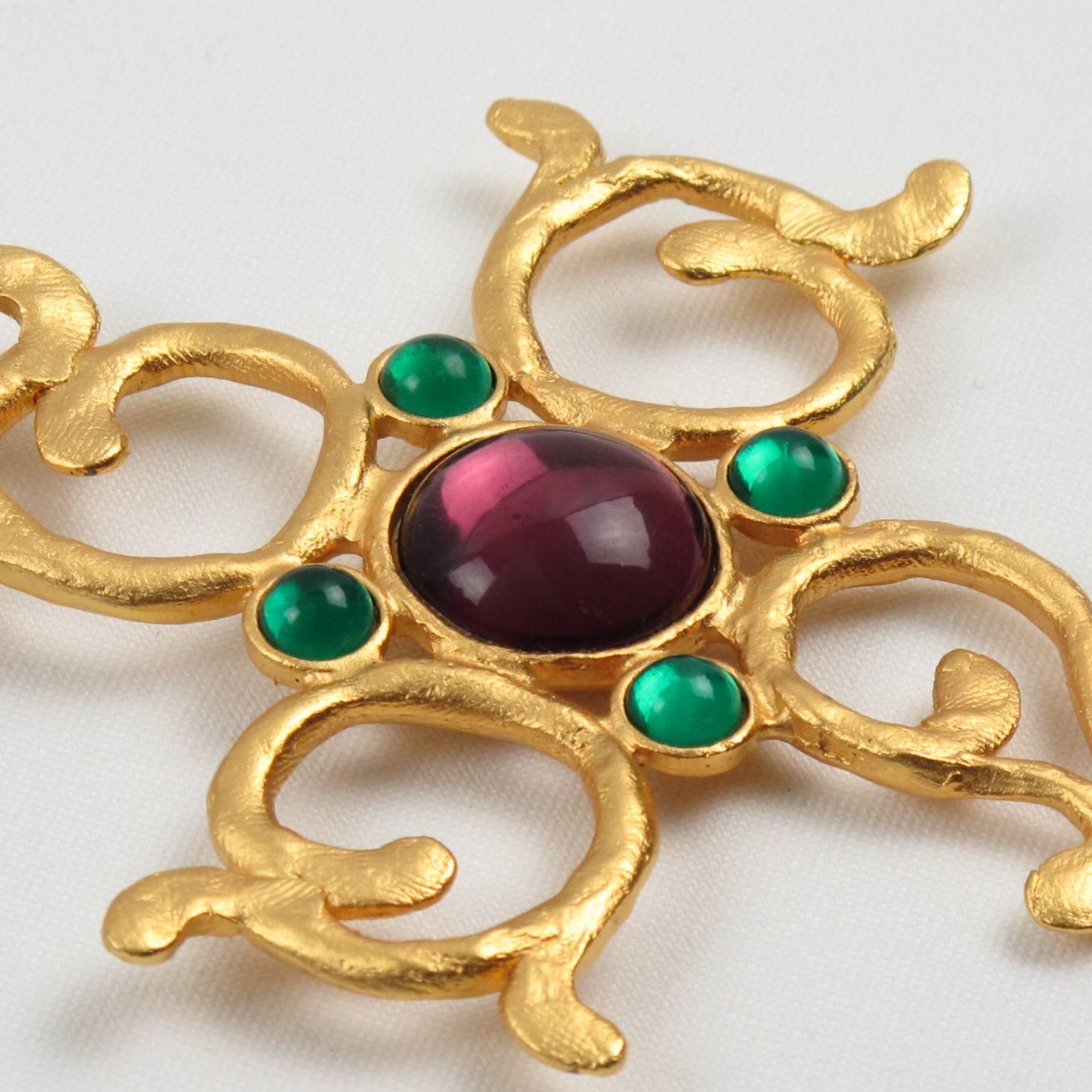 Carol Dauplaise Large Jeweled Cross Pendant Necklace 2