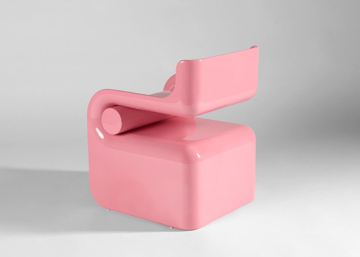 Painted Carol Egan, Robusto, Hand Carved Pink Sculptural Armchair, United States, 2023 For Sale