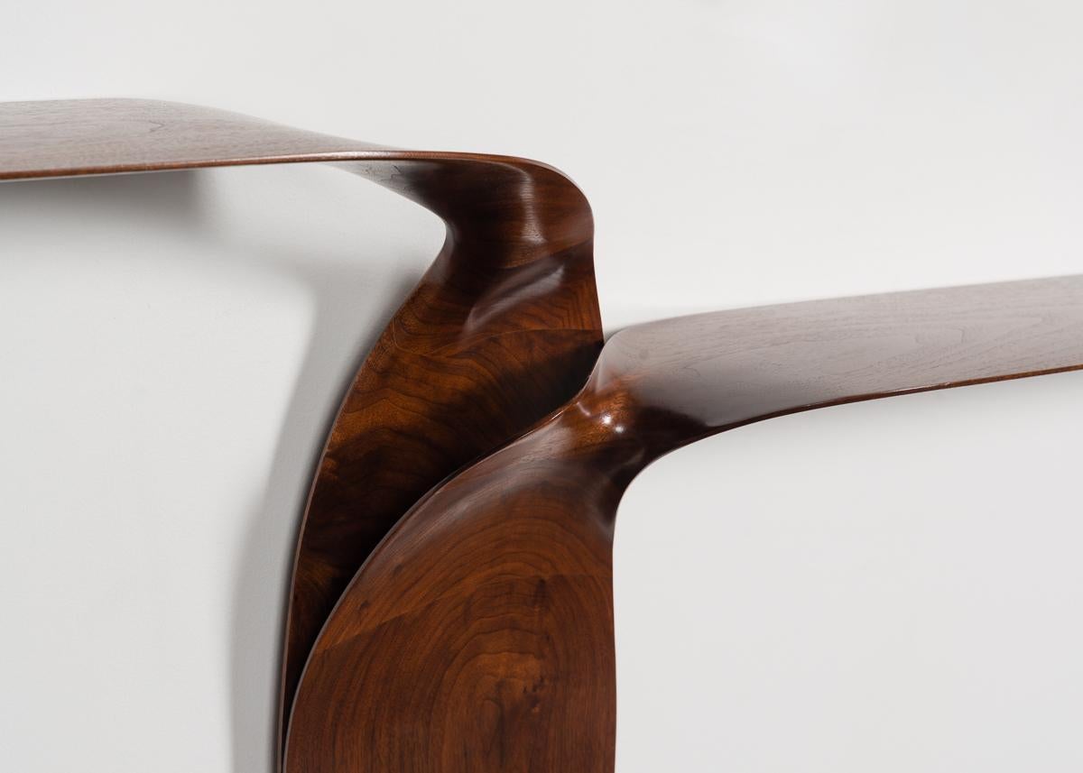 American Carol Egan, Sculptural Hand-Carved Walnut Shelf/Console, USA, 2012 For Sale