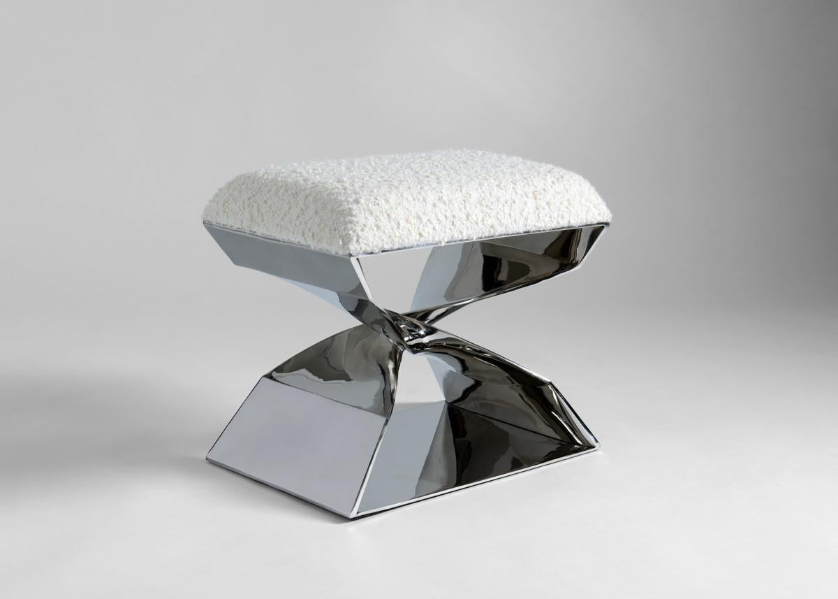 Polished Carol Egan, Sculptural Stainless Steel X Stool, United States, 20167 For Sale