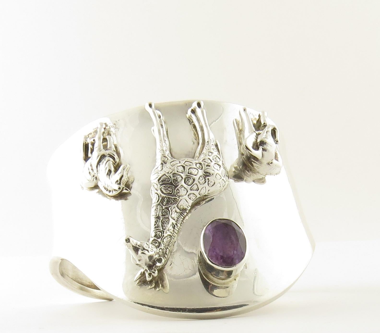 Carol Felley Southwestern Sterling Silver Wildlife Amethyst Cuff Bracelet, 1997 For Sale 3