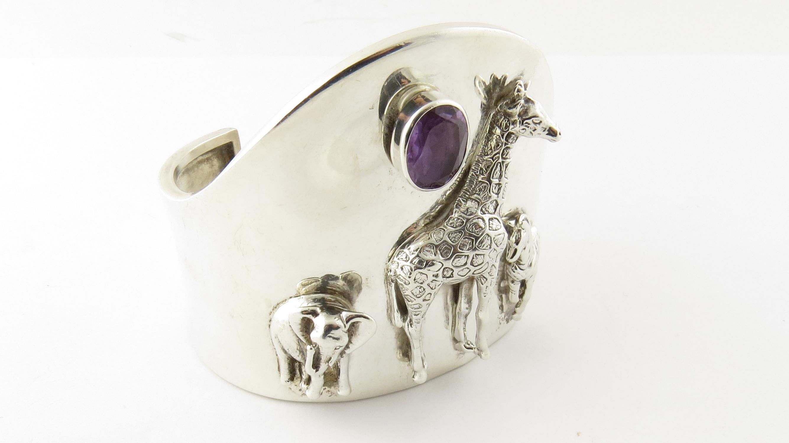 Carol Felley Southwestern Sterling Silver Wildlife Amethyst Cuff Bracelet, 1997 For Sale 4