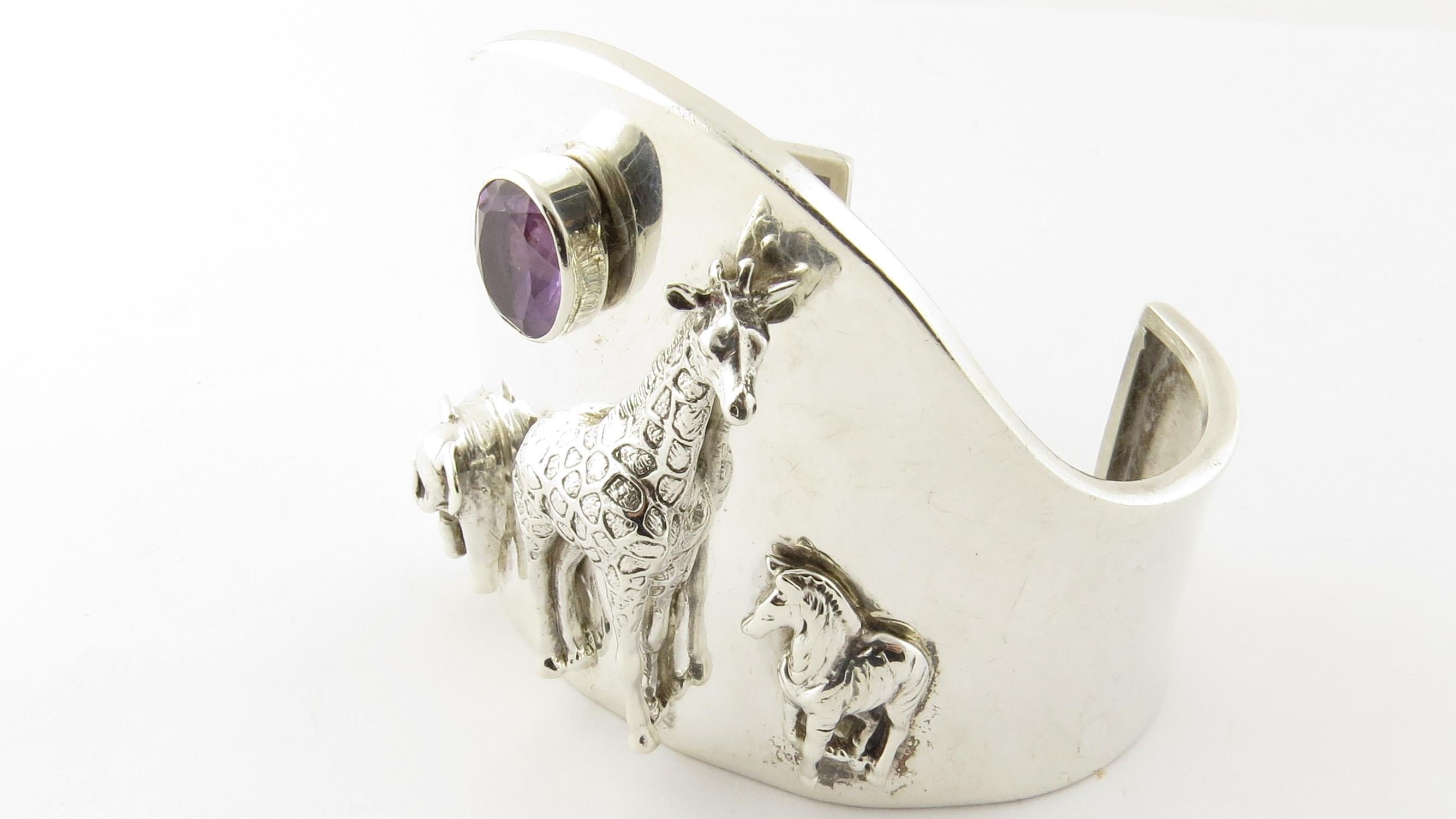 Carol Felley Southwestern Sterling Silver Wildlife Amethyst Cuff Bracelet, 1997 For Sale 5