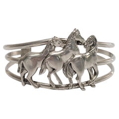 Carol Felley Sterling Silver 3 Horse Cuff Bracelet