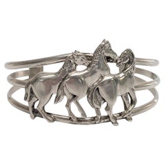 Carol Felley Sterling Silber 3 Pferd Manschettenknopf-Armband