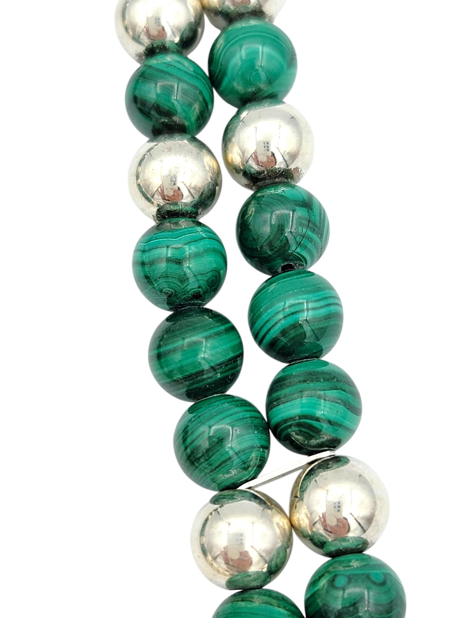 Cabochon Carol Felley Sterling Silver and Malachite Beaded Necklace with Cheetah Pendant