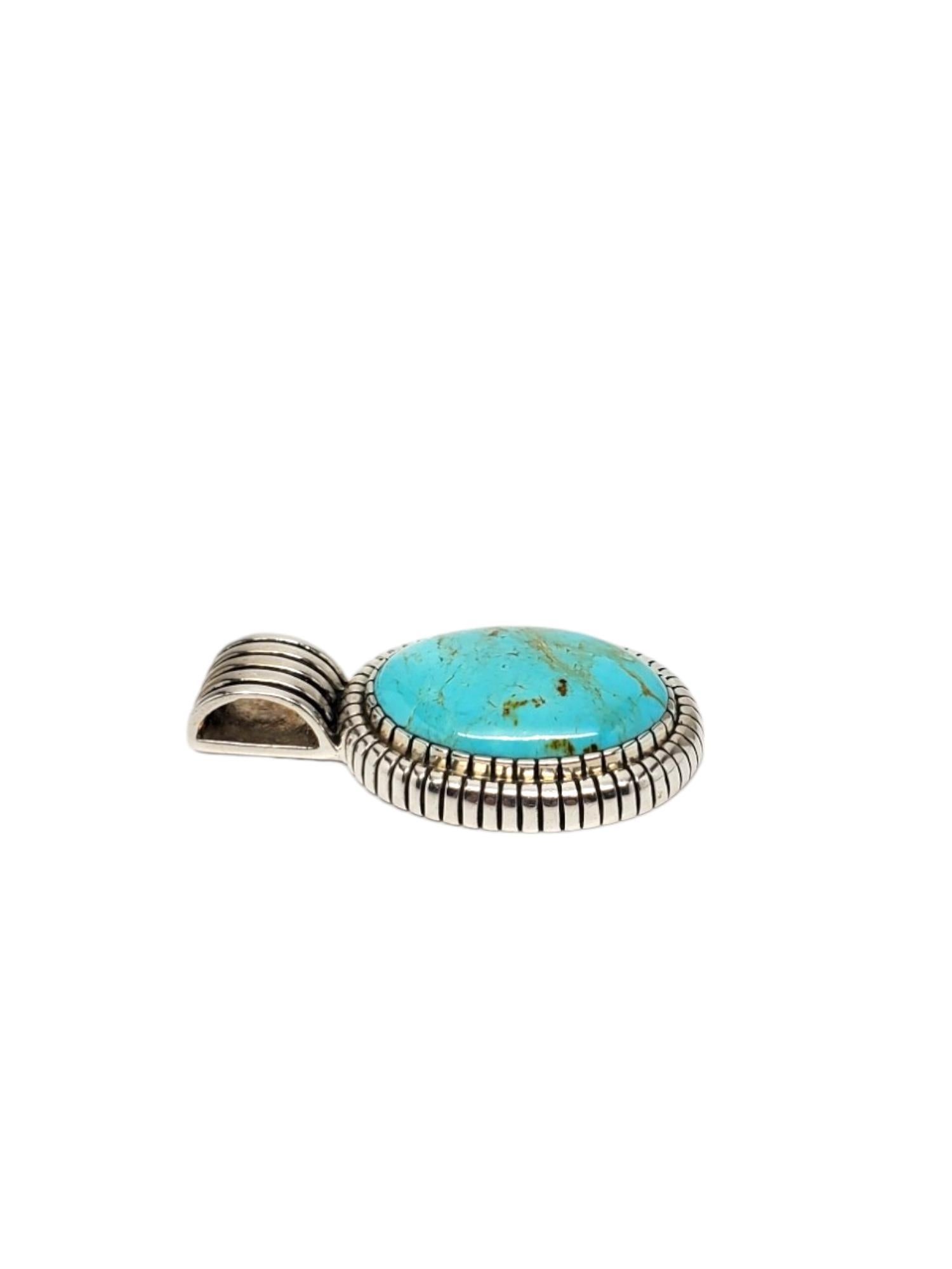 Oval Cut Carol Felley Sterling Silver Oval Turquoise Pendant #17172 For Sale