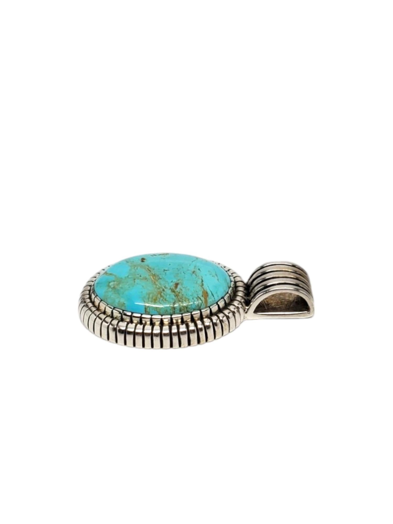 Women's or Men's Carol Felley Sterling Silver Oval Turquoise Pendant #17172 For Sale