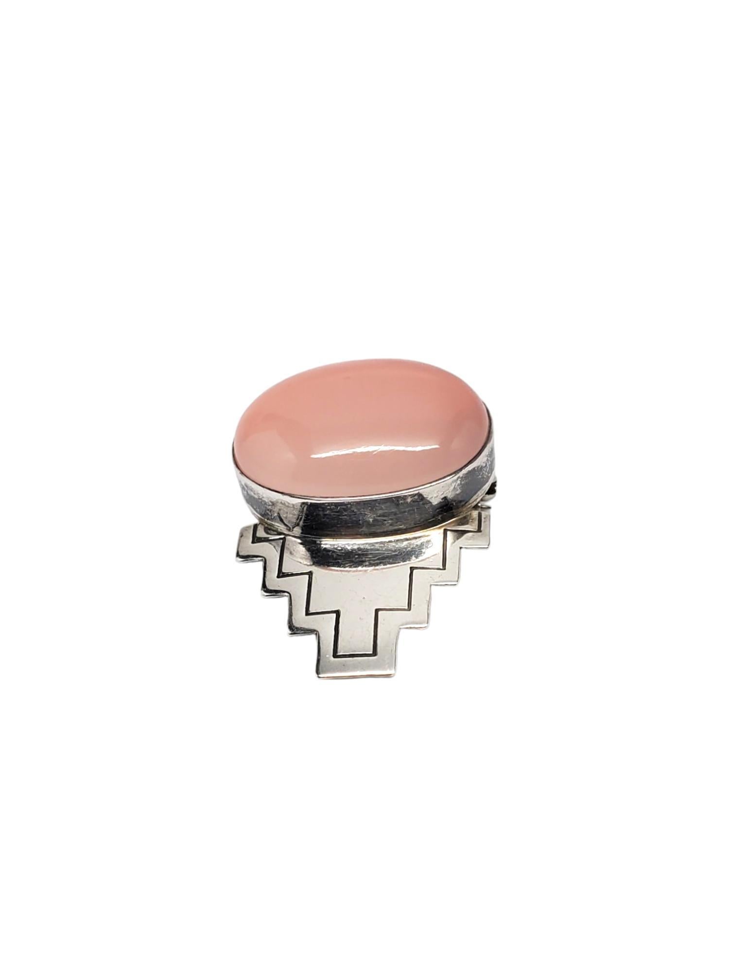 Oval Cut Carol Felley Sterling Silver Rose Quartz Pin/Pendant #17173 For Sale