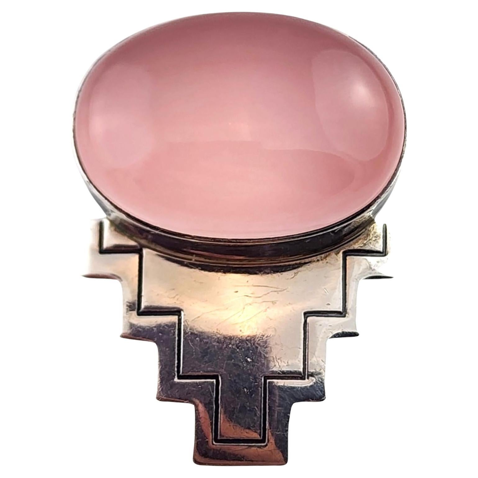 Carol Felley Sterling Silver Rose Quartz Pin/Pendant #17173 For Sale
