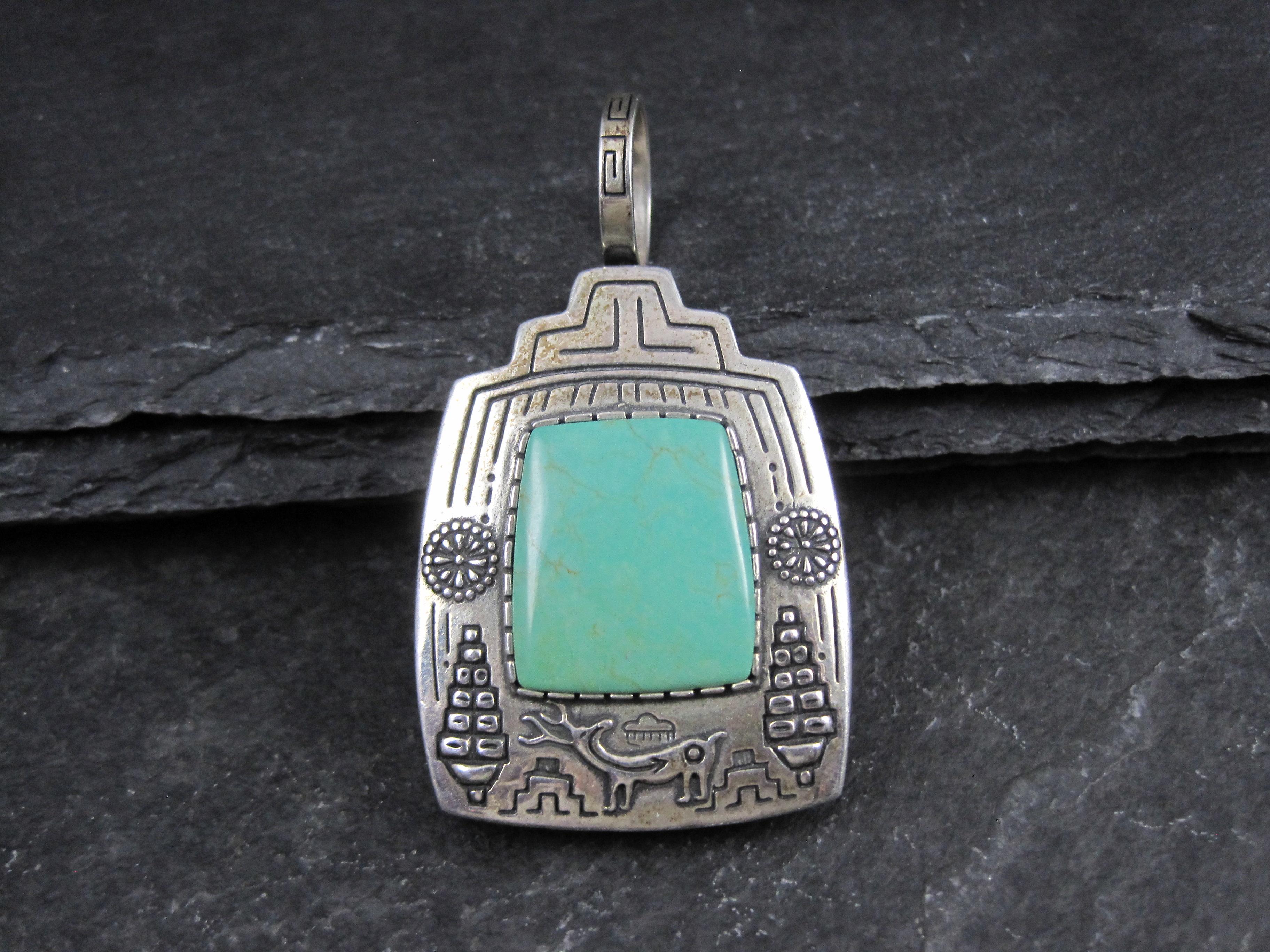 Trapezio Carol Felley Ciondolo Kachina reversibile in turchese A. Silver in vendita