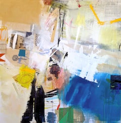 BRING ON THE SUN - blue, white and yellow abstract painting