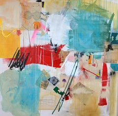 PERFECT TIMING - blue, red and yellow abstract painting