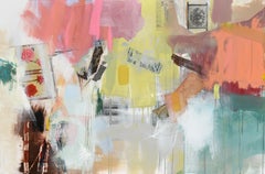 REMINDERS - pink, yellow and peach abstract expressionist mixed media art