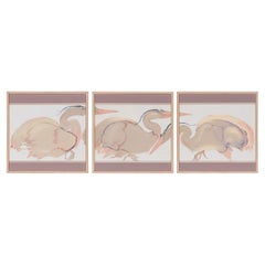 Carol Grigg Gerahmtes Triptychon-Pastellzeichnung von Kranichen
