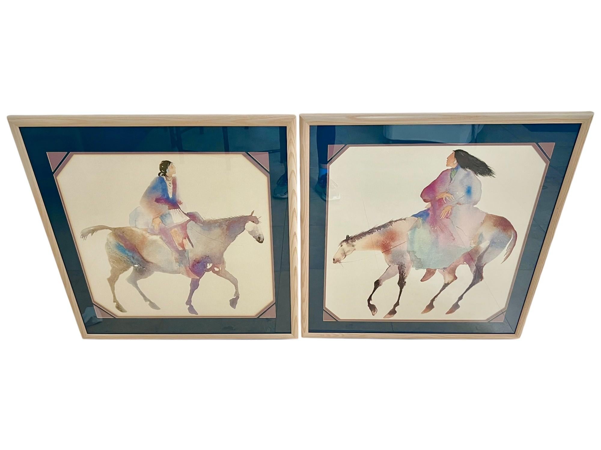 Litografías en acuarela de nativos americanos Carol Grigg, un par nativo estadounidense en venta