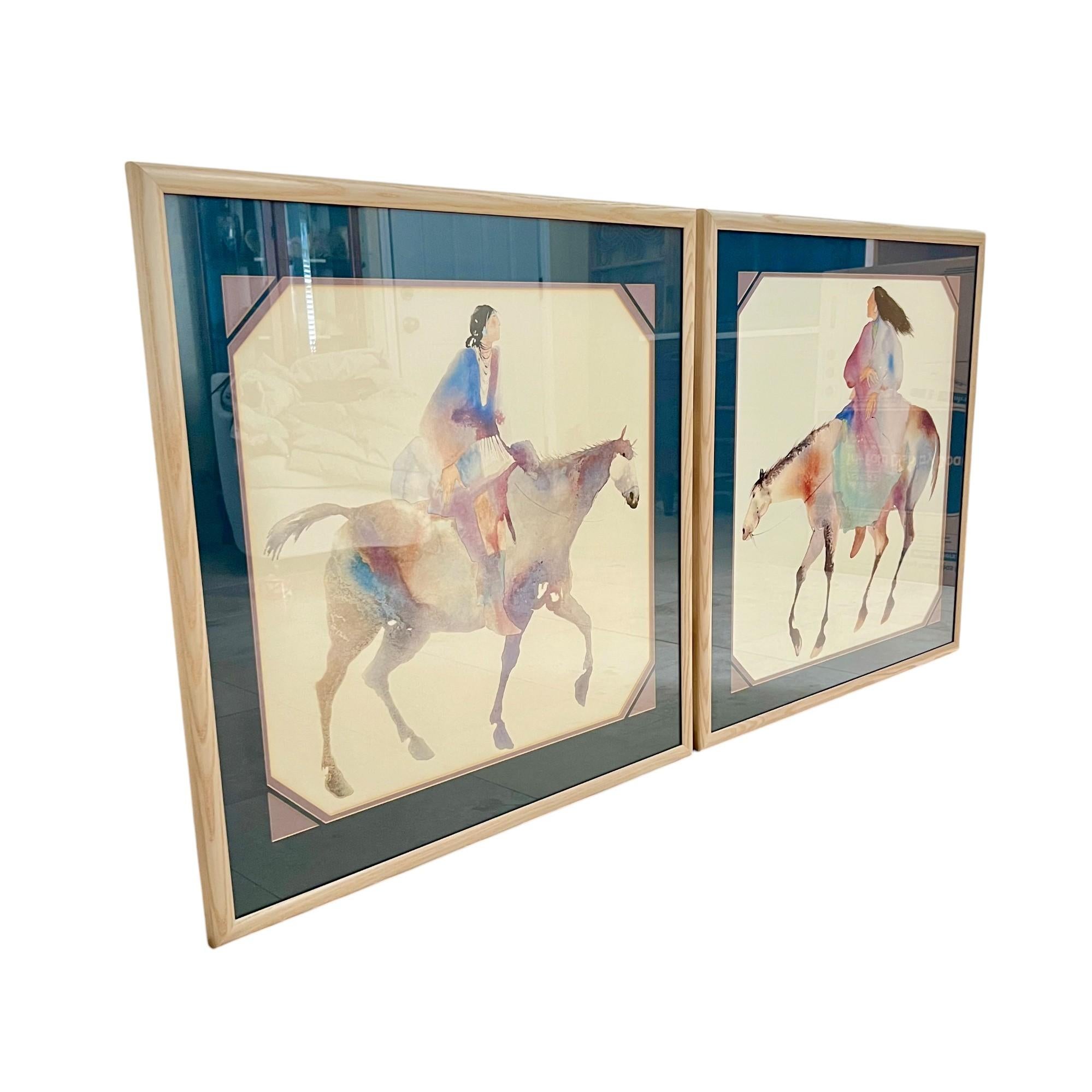 Litografías en acuarela de nativos americanos Carol Grigg, un par Estadounidense en venta
