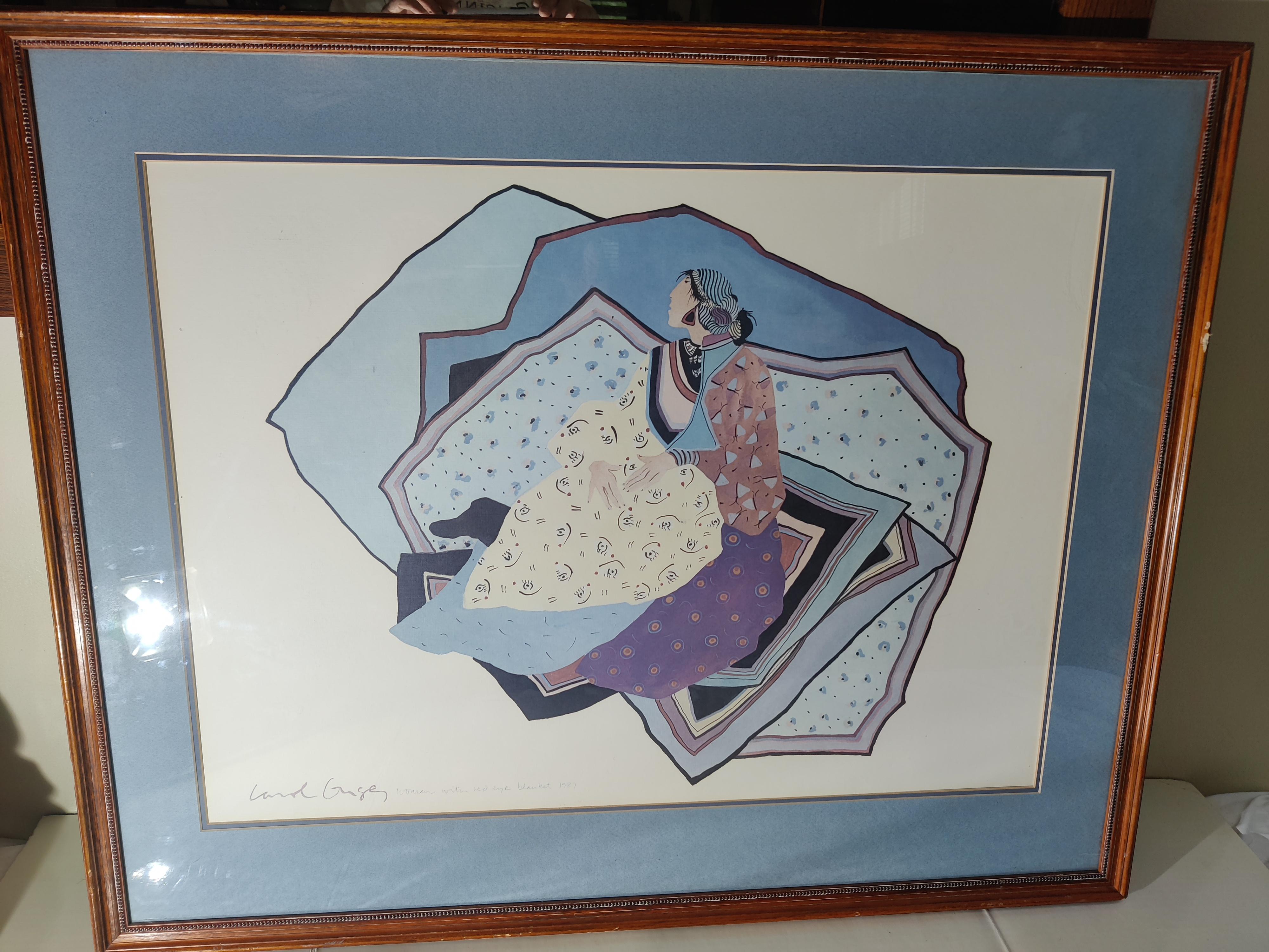 Carol Grigg Frau mit rotem Augedecke 1987 Aquarell (Farbe)