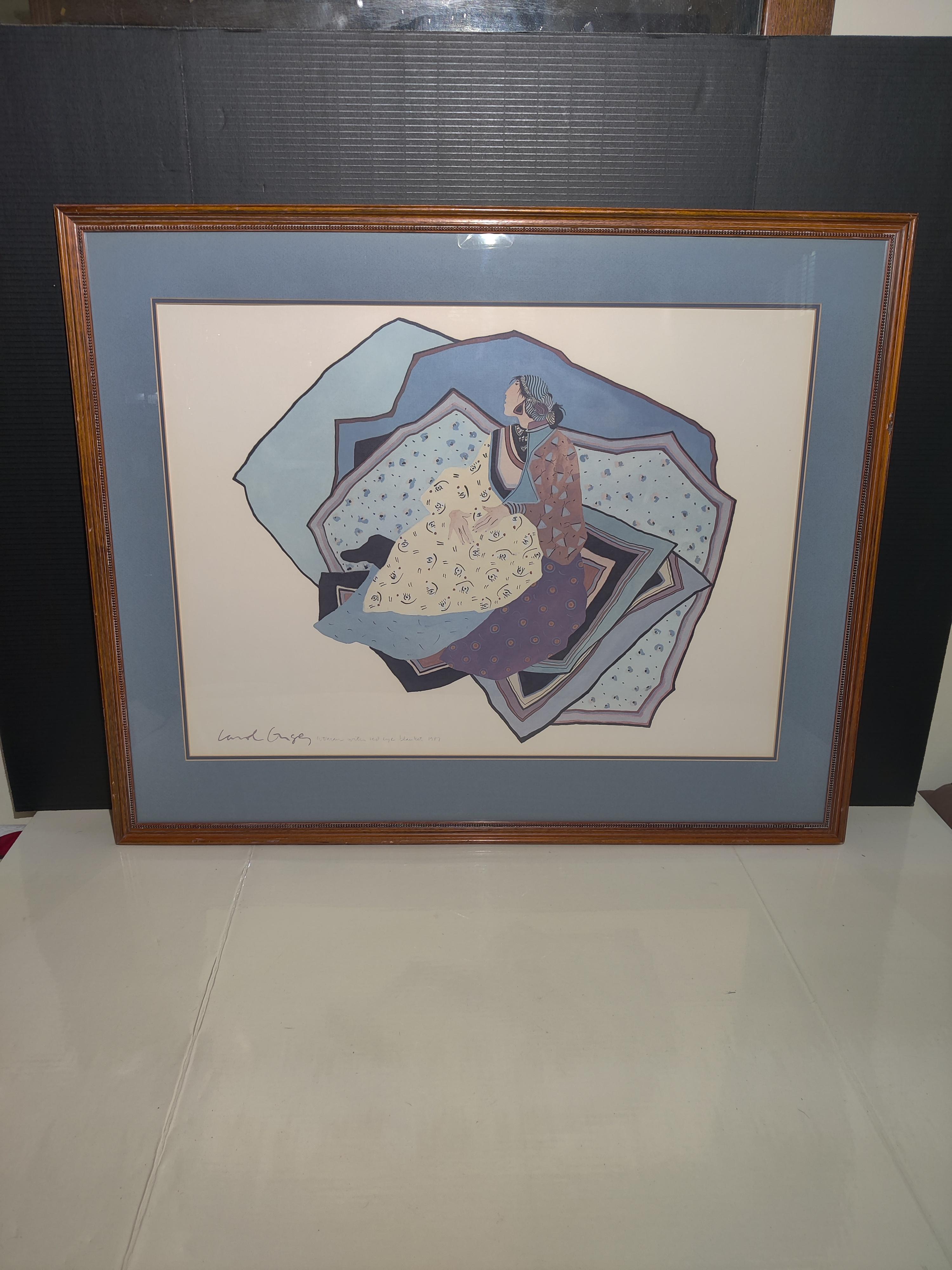 Carol Grigg Frau mit rotem Augedecke 1987 Aquarell 2