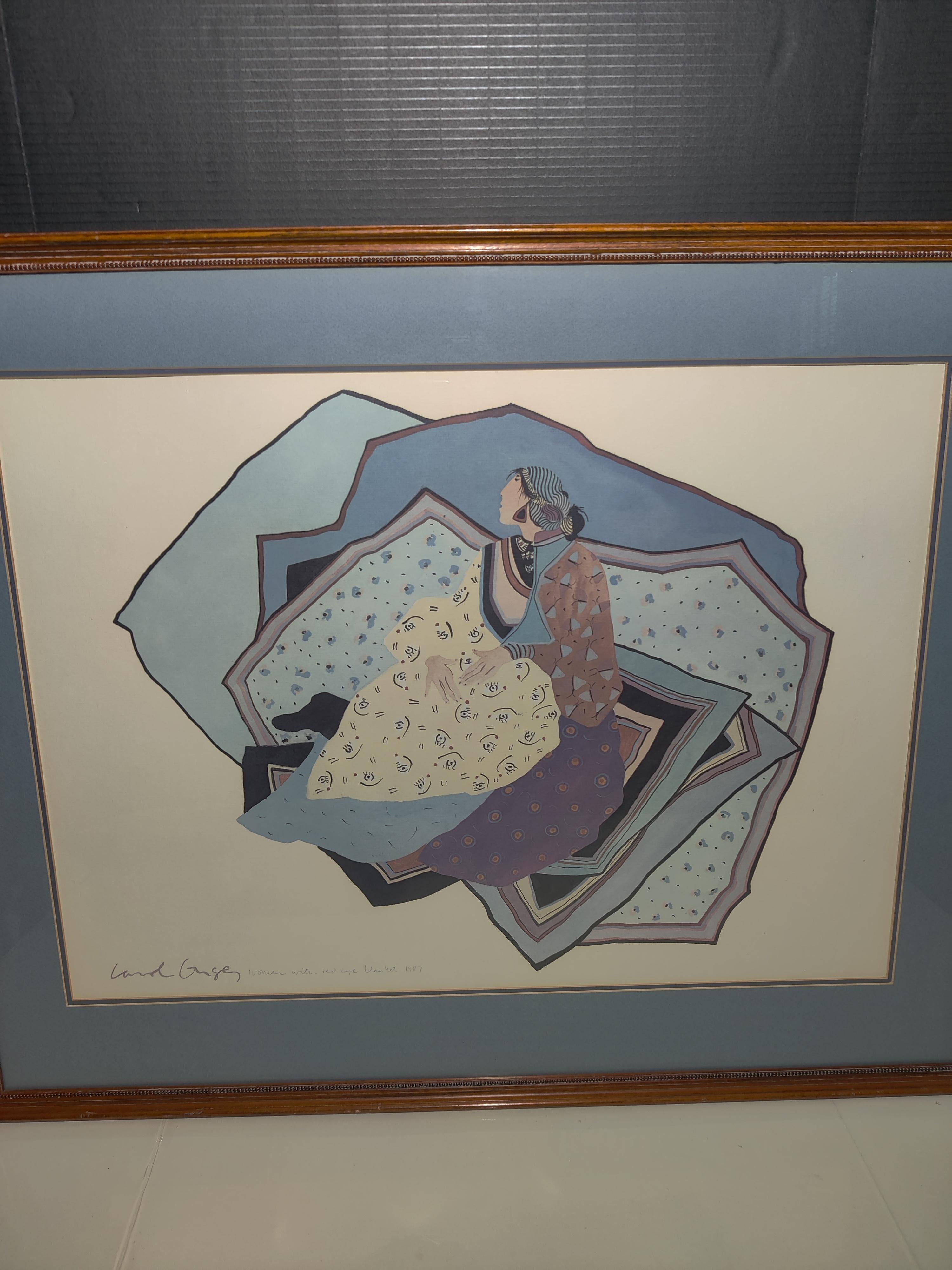 Carol Grigg Frau mit rotem Augedecke 1987 Aquarell 3