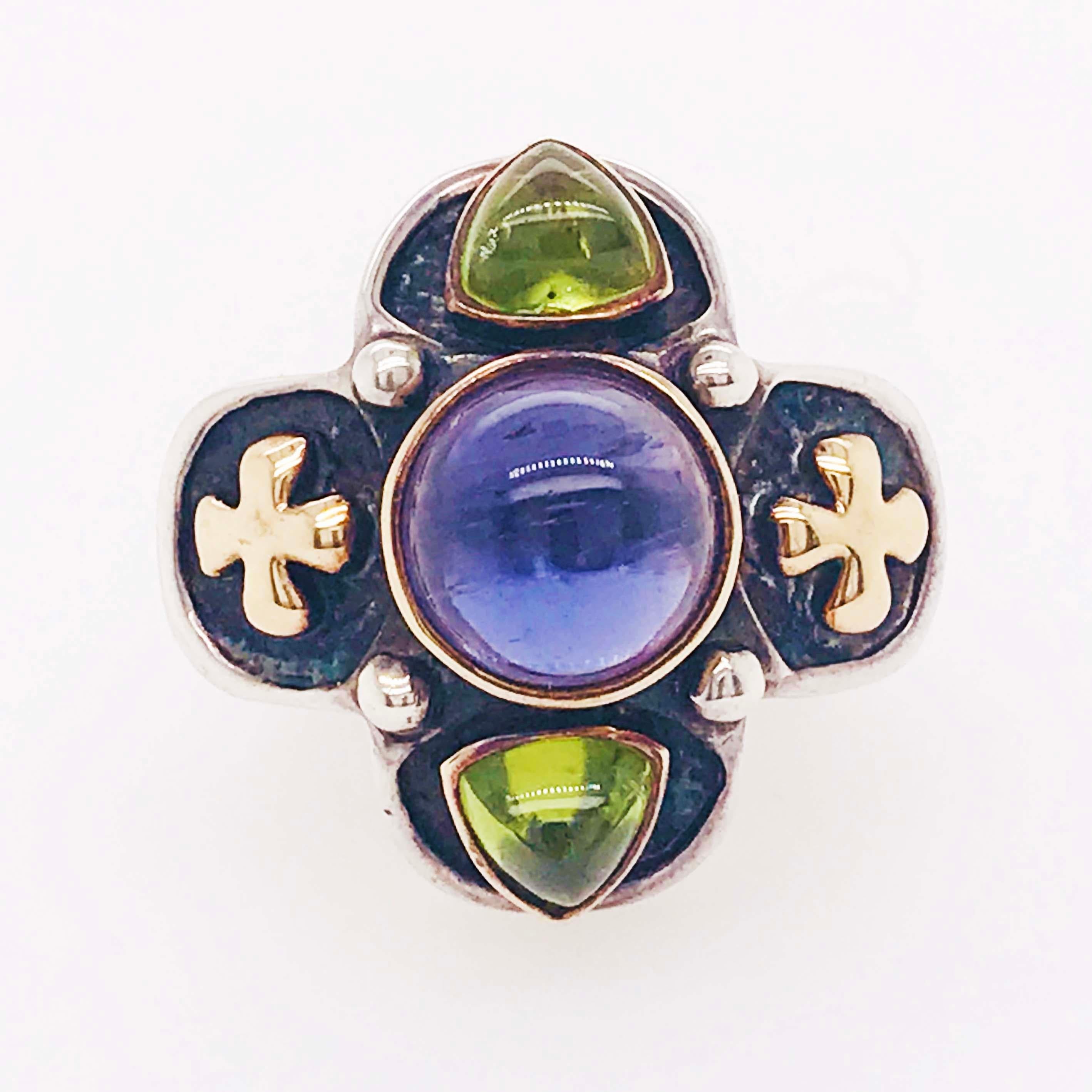 Anillo Carol Henry Designs de 2,00 quilates de iolita y 1,50 quilates de peridoto 14K y Sterling en Excelente estado para la venta en Austin, TX