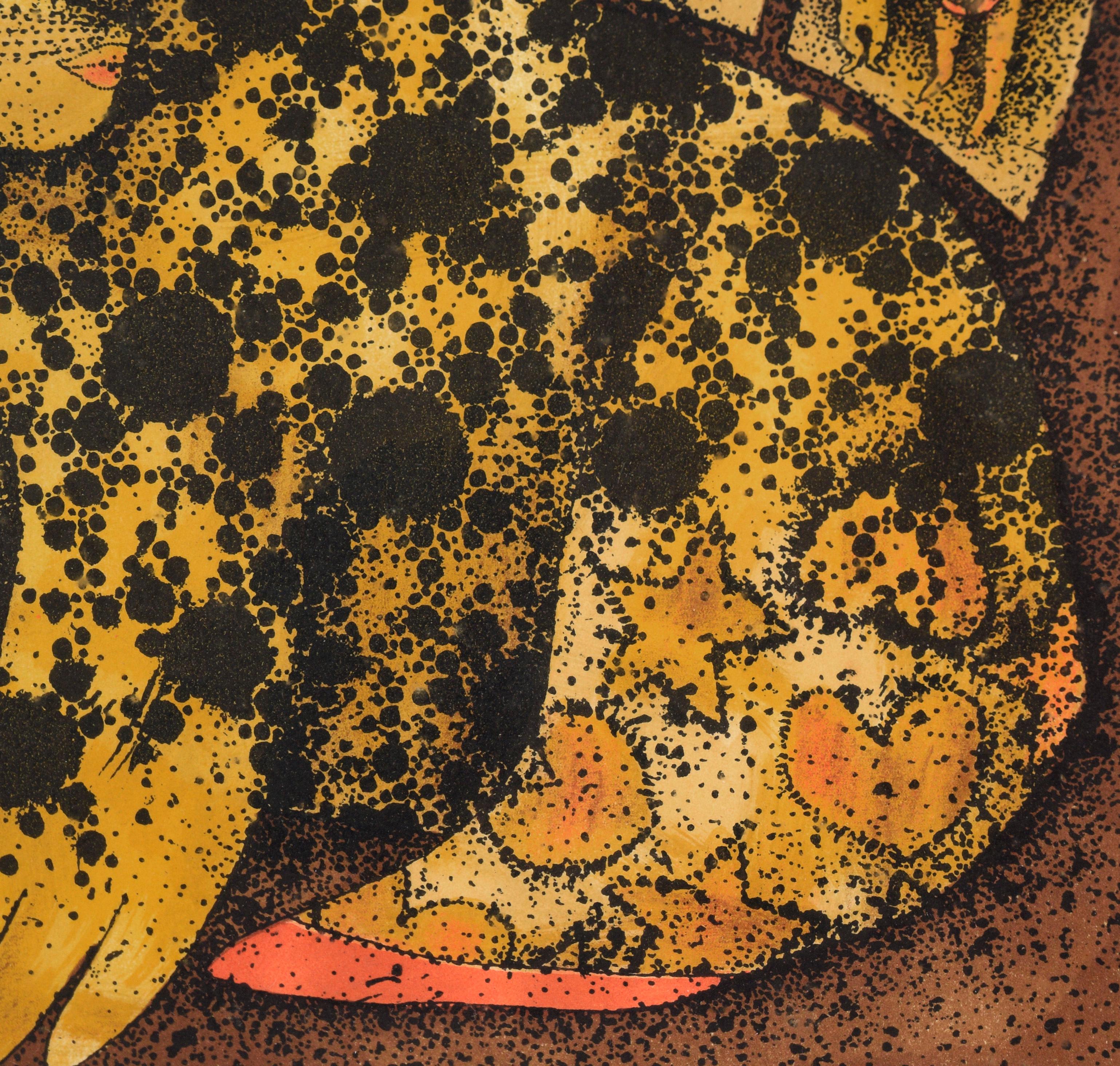 « Leopard Dreaming » - Lithographie fantastique à l'encre sur papier en vente 2