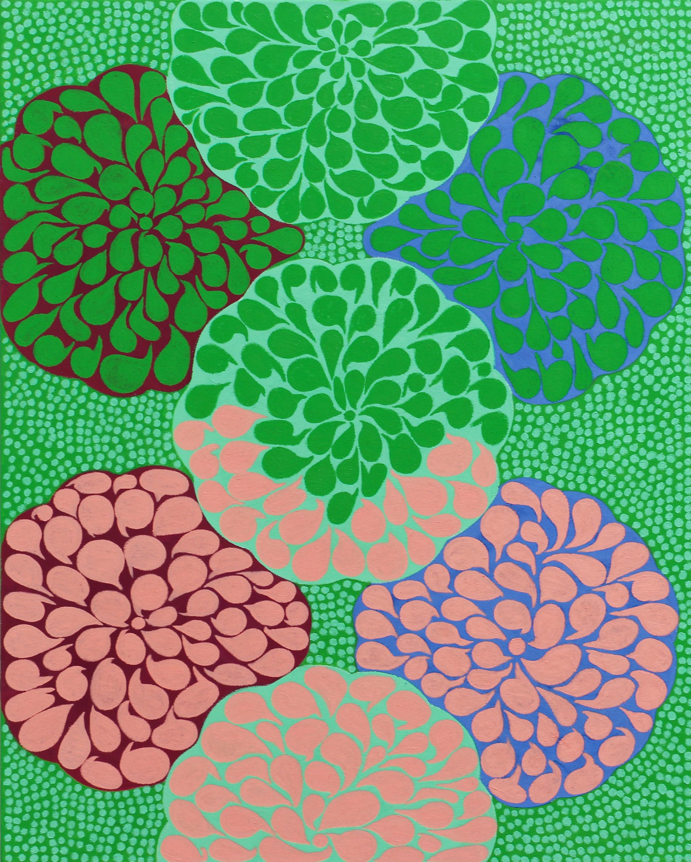 Carol John Abstract Painting - 'Flower Burst No. 1' - abstract - pattern - pop - botanical - bright colors