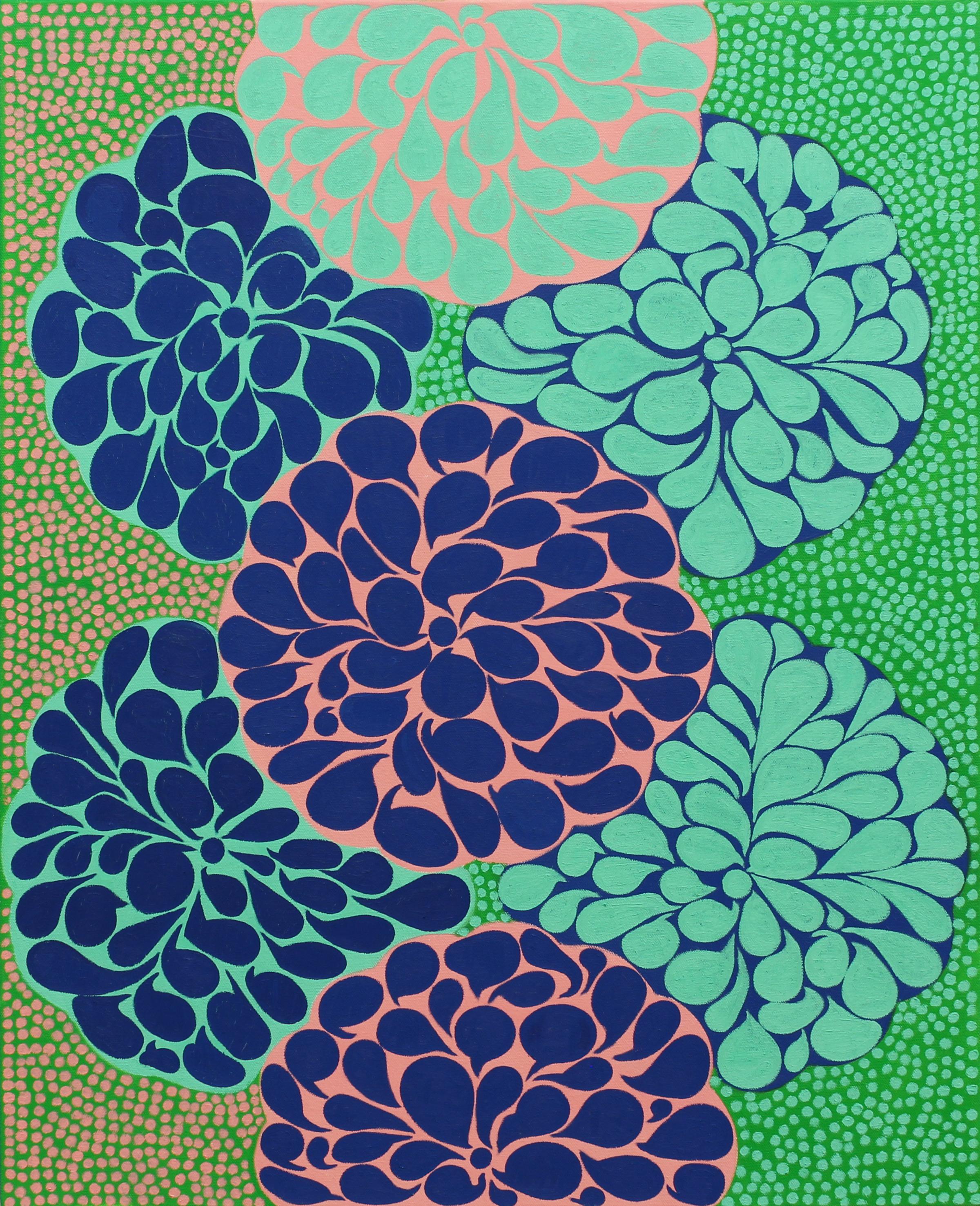 Carol John Abstract Painting - 'Flower Burst No. 2' - abstract - pattern - pop - botanical - bright colors