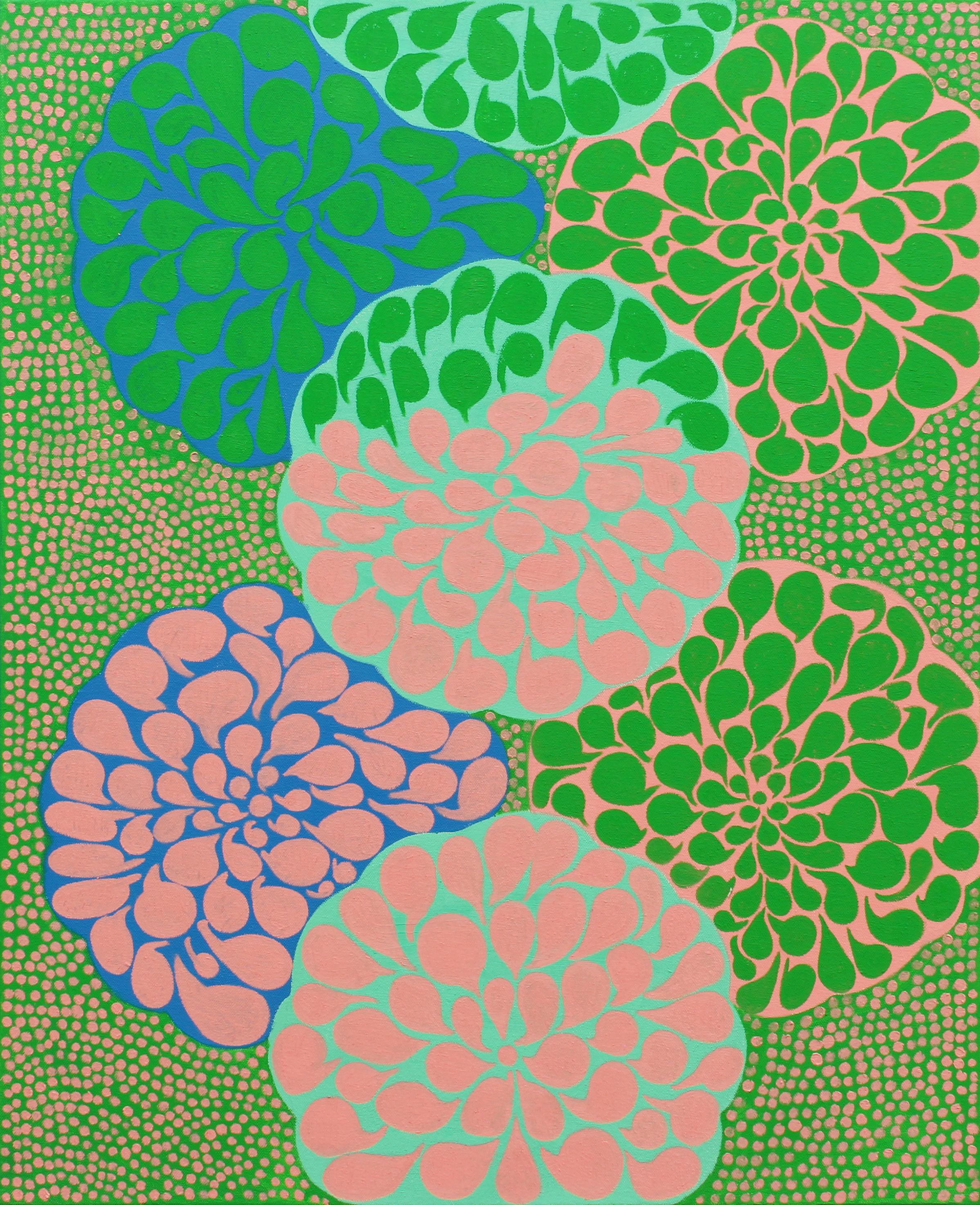 Carol John Abstract Painting - 'Flower Burst No. 3' - abstract - pattern - pop - botanical - bright colors
