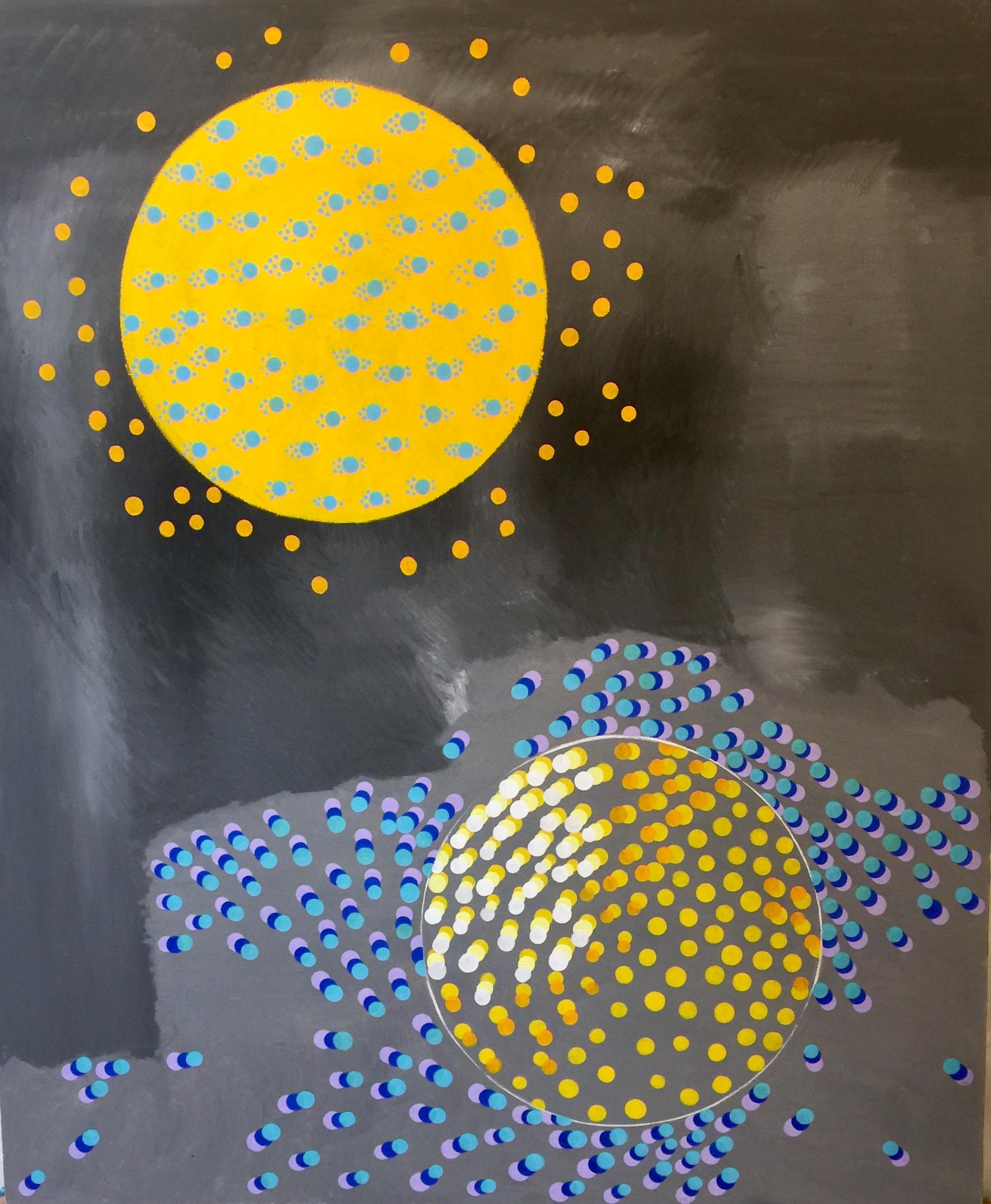 Abstract Painting Carol John - Grande peinture Pop Art : « Lunar Landing » (landage lunaire)