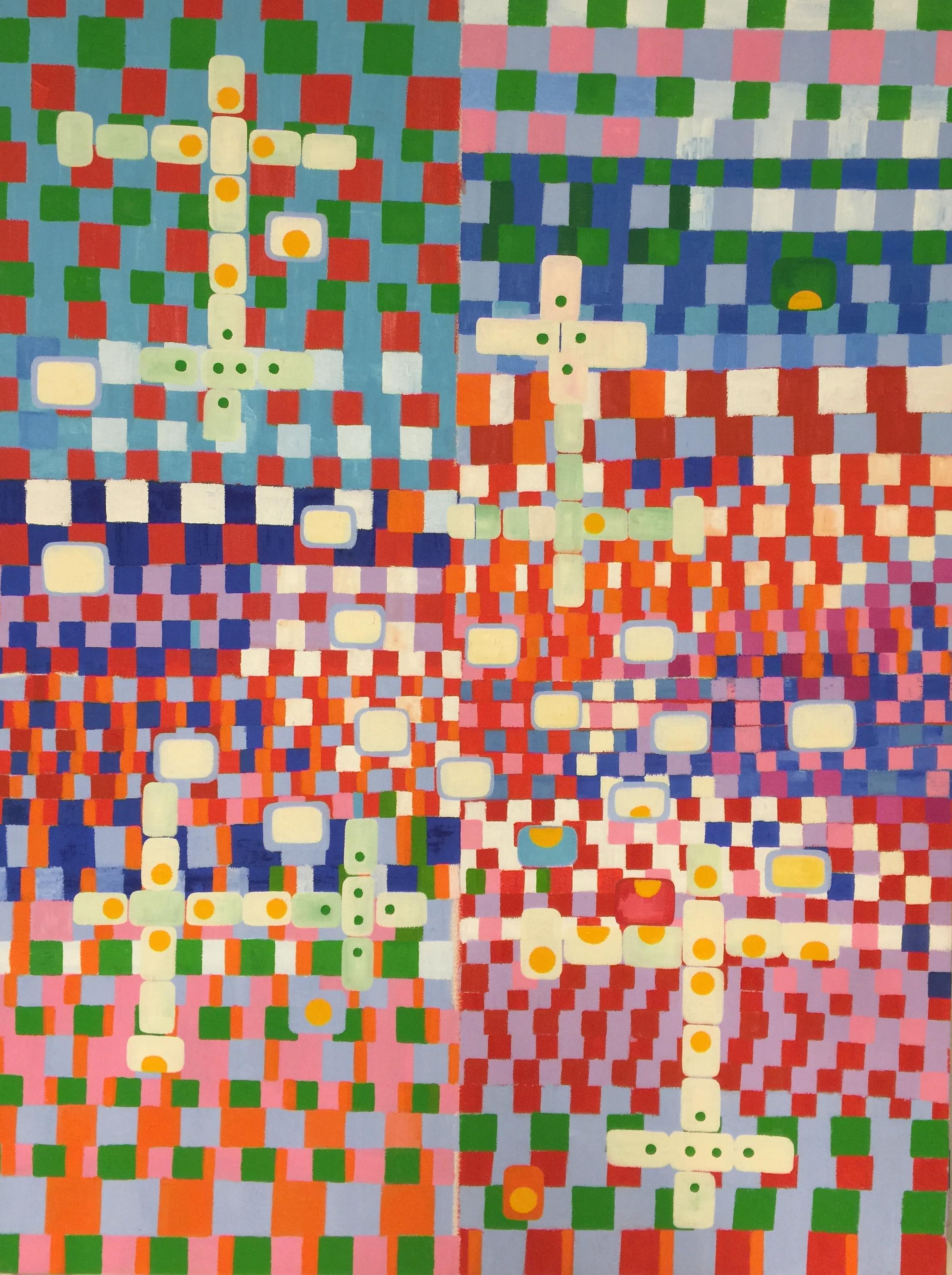 Abstract Painting de Carol John - Pintura al óleo Pop Art sobre lienzo: "Dominos