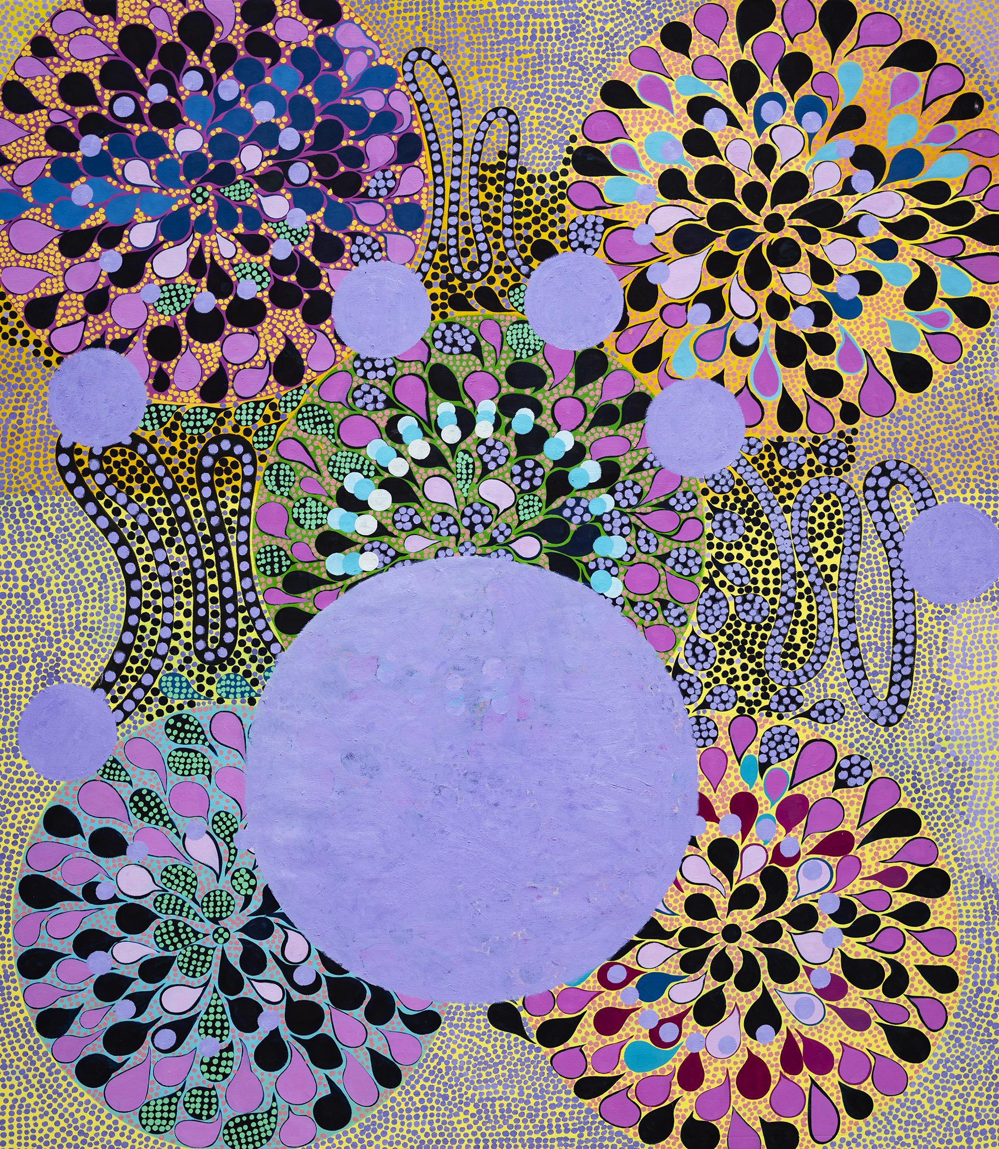 Carol John Abstract Painting - 'Purple Burst' - abstract - pattern - pop - botanical - bright colors