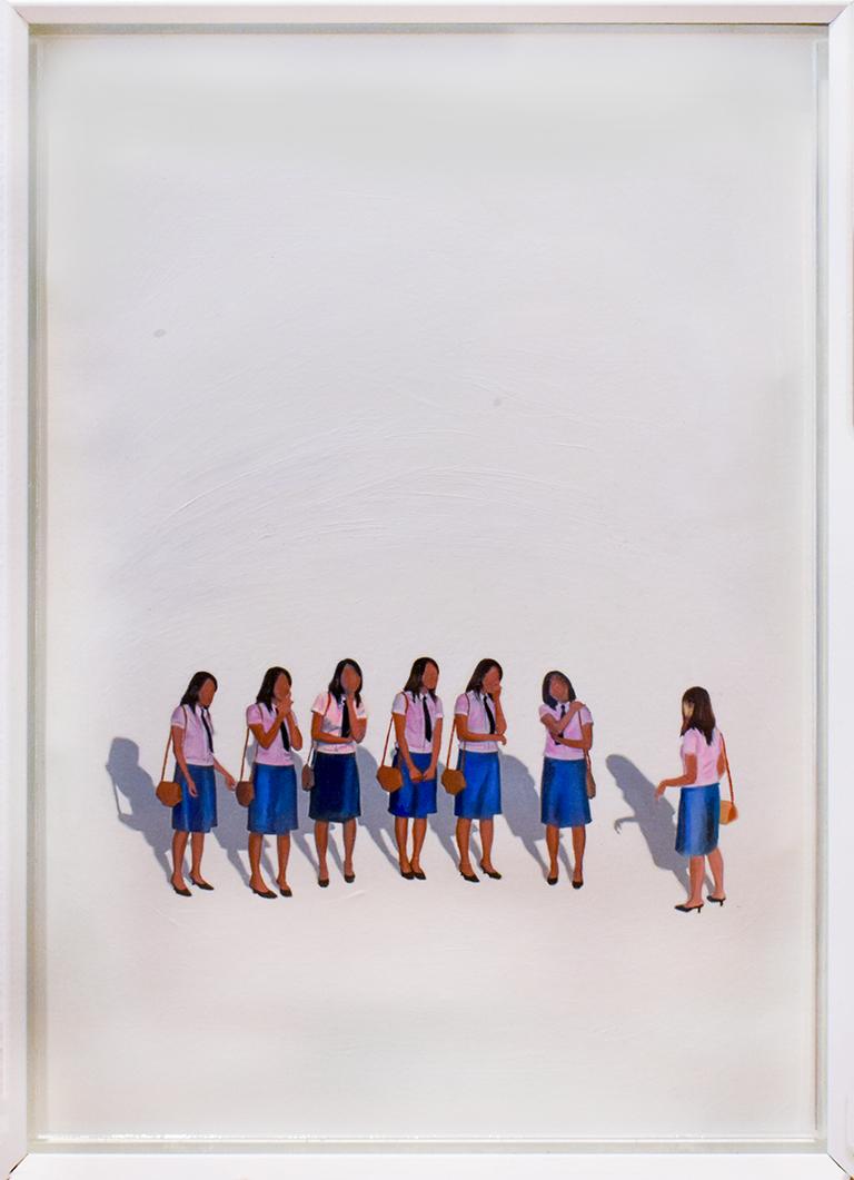 Figurative Painting Carol K. Brown - Sans titre n°163 (peinture acrylique de 7 figures féminines dans les uniformes de l
école)