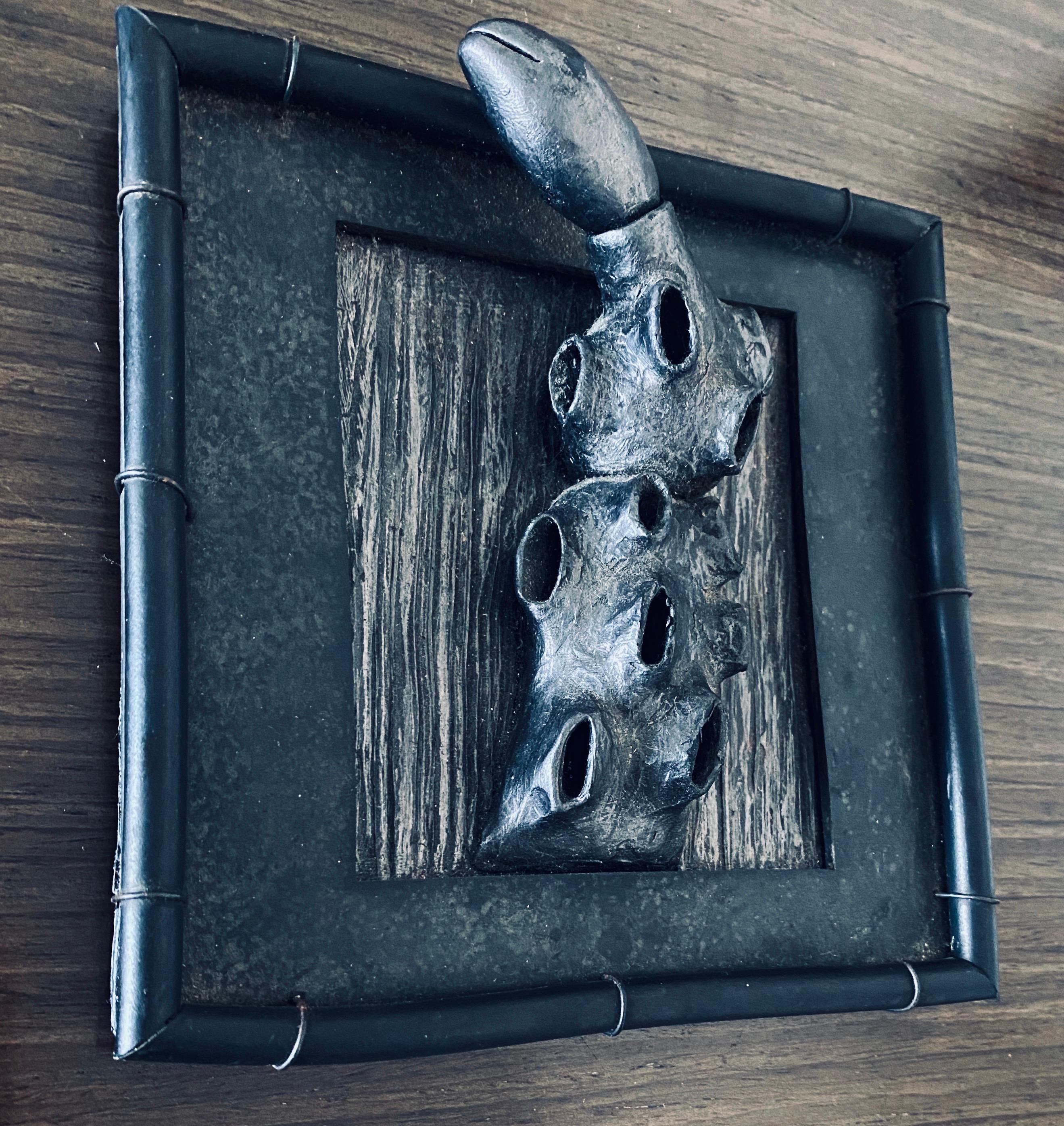 Abstract Mixed Media Biomorphism Wall Sculpture. Miami Artist Carol K Brown - Black Abstract Sculpture by Carol K. Brown